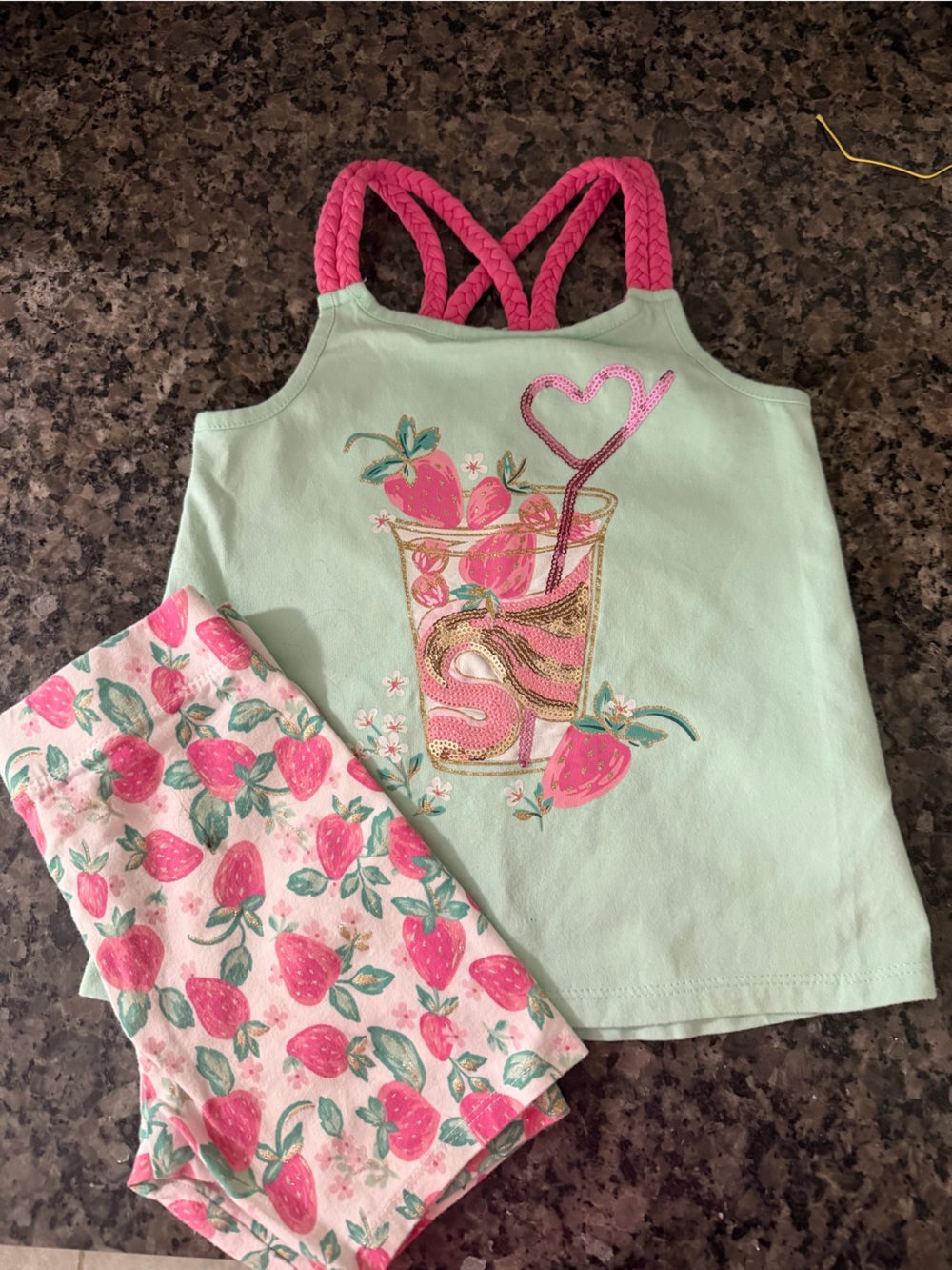 Flapdoodles Mint & Pink Strawberry Pajama Set